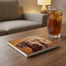 Weimaraner Portrait ceramic coasters set of 4, lifestyle