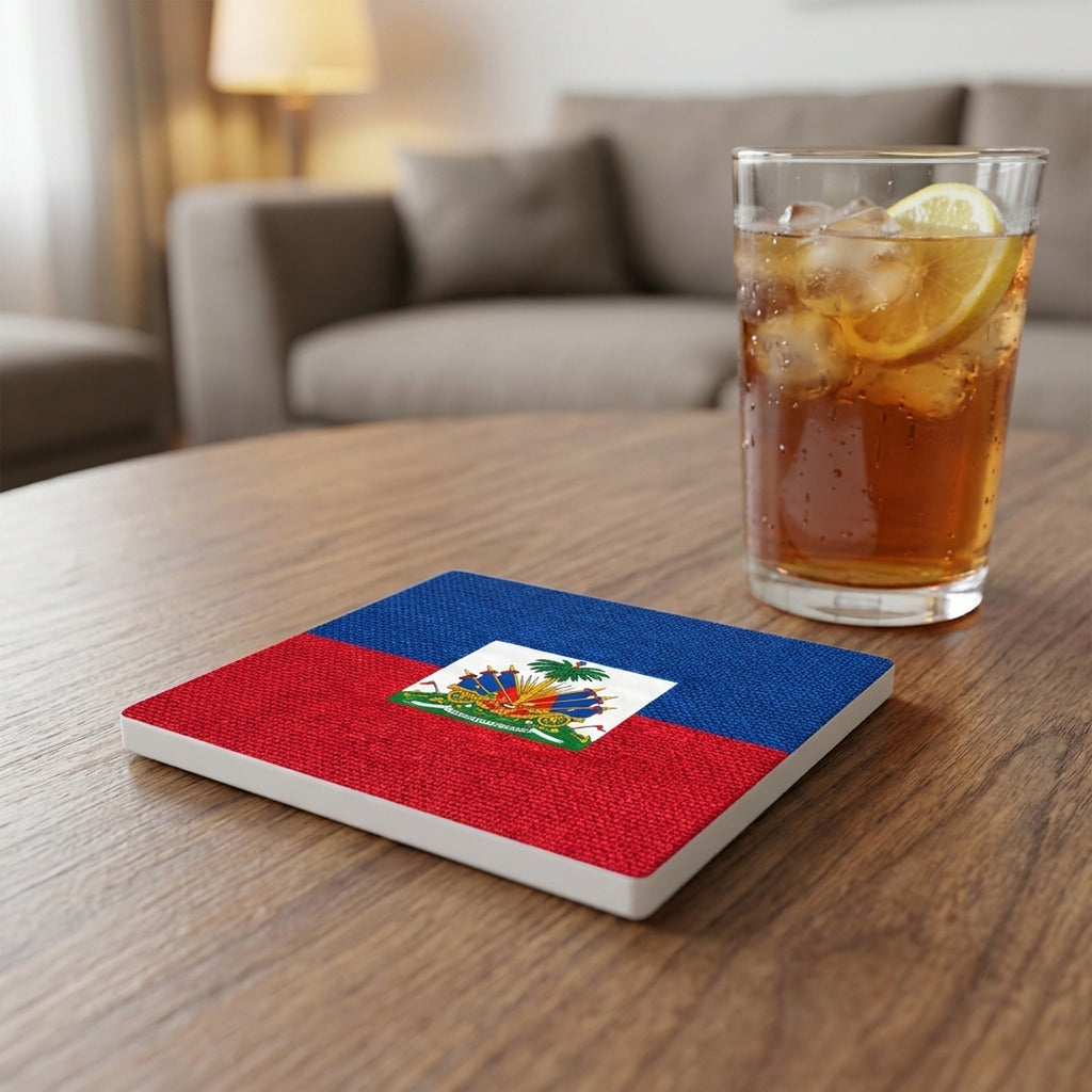 Haiti Flag Pride ceramic coasters set of 4, lifestyle