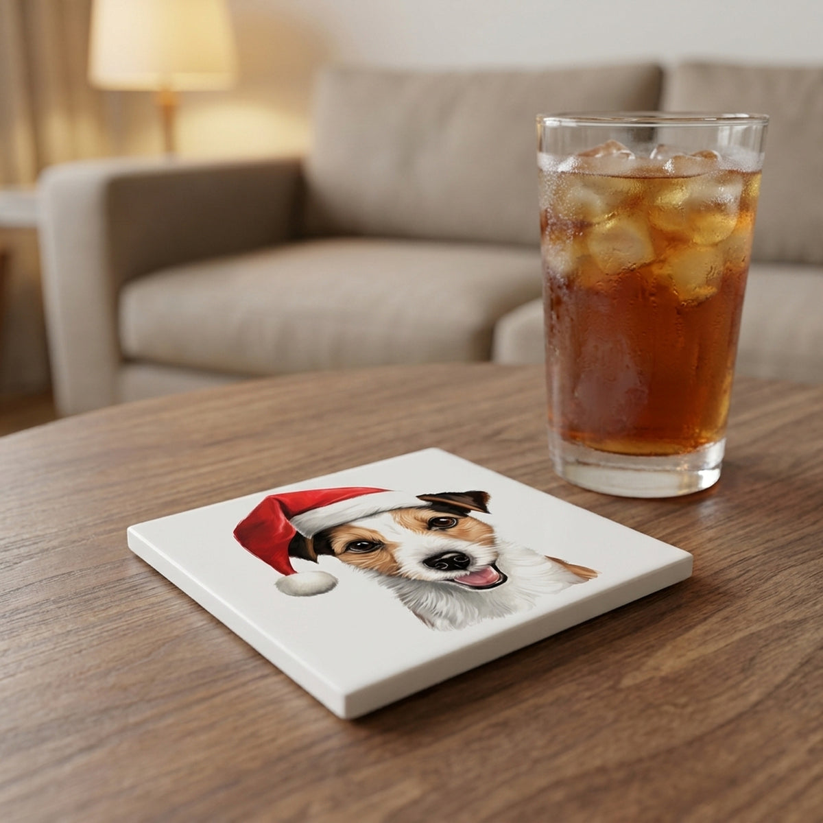 Russell Terrier ceramic coasters set of 4, lifestyle