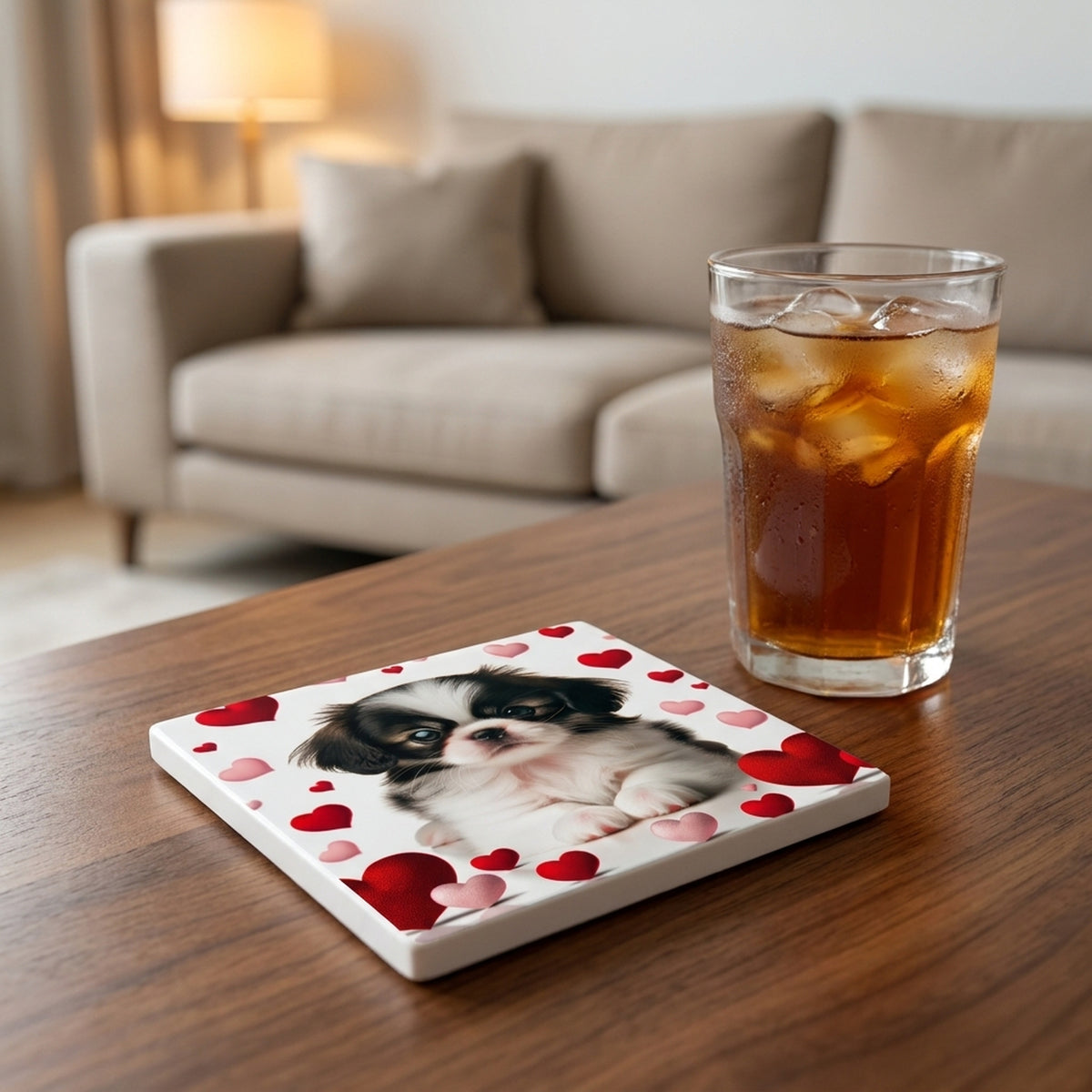 Japanese Chin ceramic coasters set of 4, lifestyle