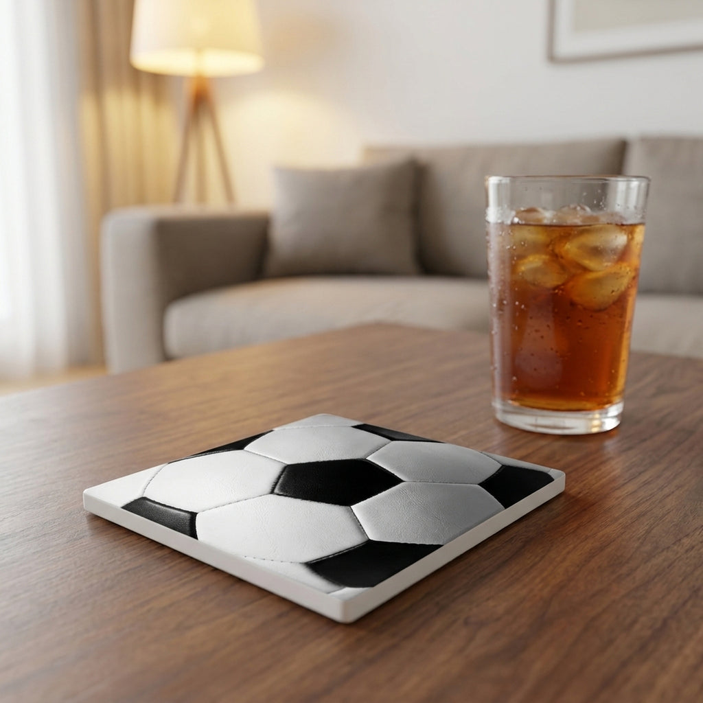 Soccer Ball ceramic coasters set of 4, lifestyle