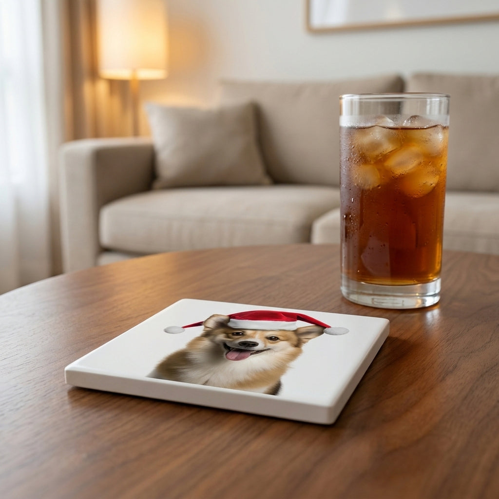 Icelandic Sheepdog ceramic coasters set of 4, lifestyle