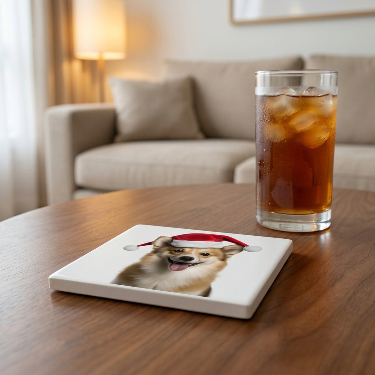 Icelandic Sheepdog ceramic coasters set of 4, lifestyle