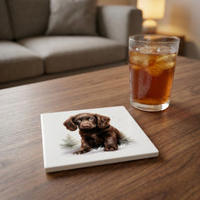 Boykin Spaniel Puppy Drawing ceramic coasters set of 4, lifestyle