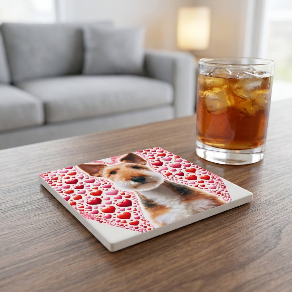 Wire Fox Terrier ceramic coasters set of 4, lifestyle