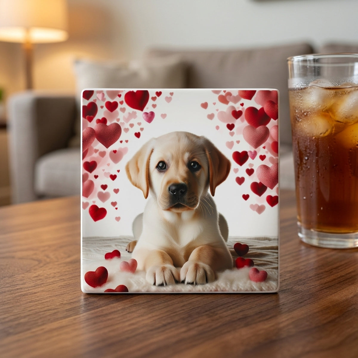 Labrador Retriever ceramic coasters set of 4, lifestyle
