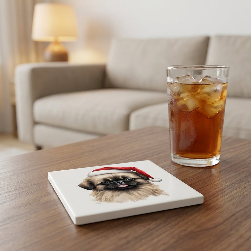 Pekingese Puppy Drawing ceramic coasters set of 4, lifestyle