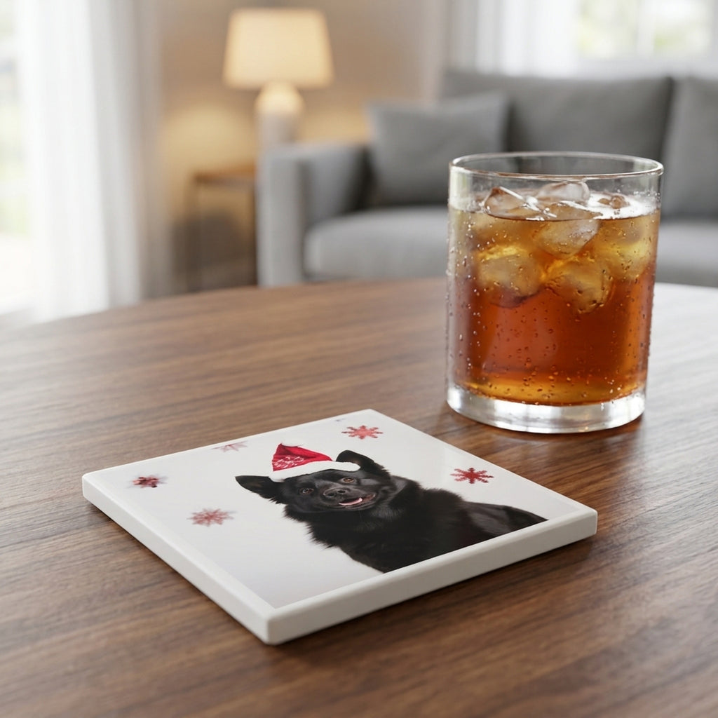 Schipperke ceramic coasters set of 4, lifestyle