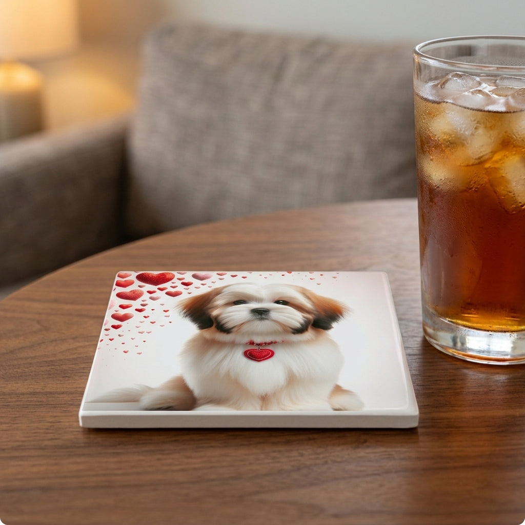 Shih Tzu ceramic coasters set of 4, lifestyle