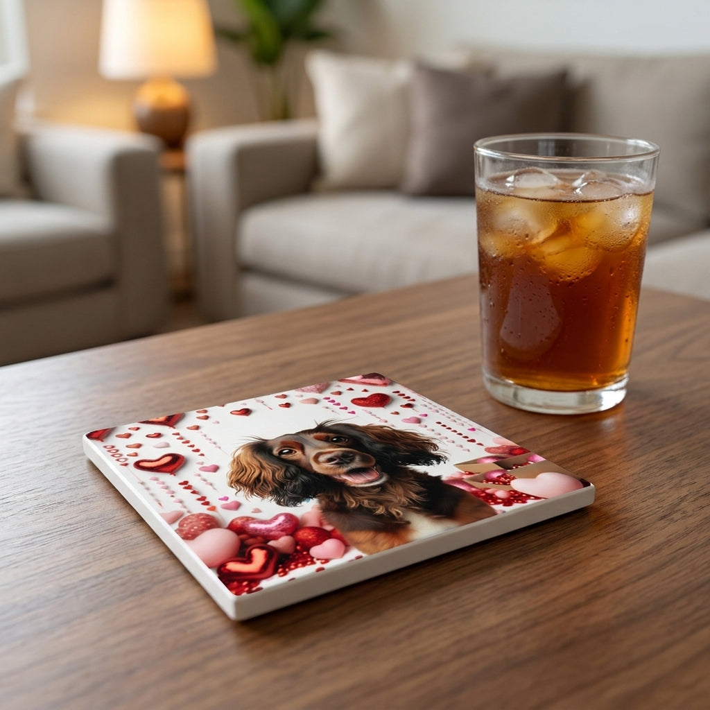 Dachshund ceramic coasters set of 4, lifestyle