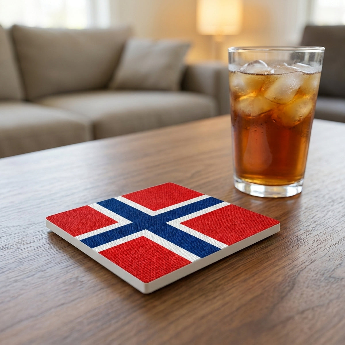 Norway Flag Pride ceramic coasters set of 4, lifestyle