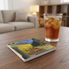Cafe Terrace At Night ceramic coasters set of 4, lifestyle
