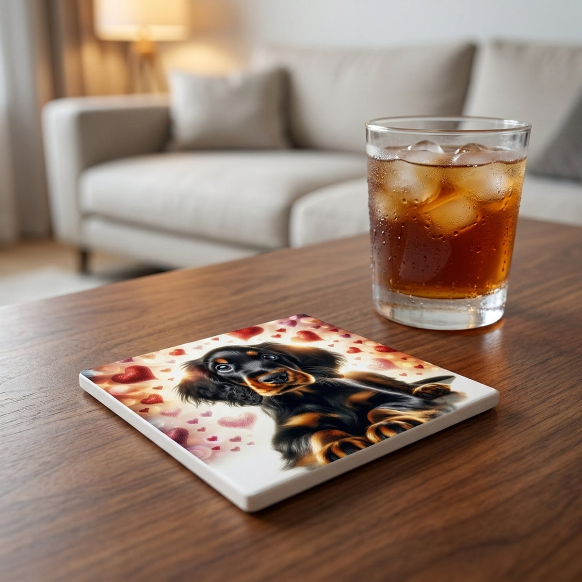 Gordon Setter ceramic coasters set of 4, lifestyle