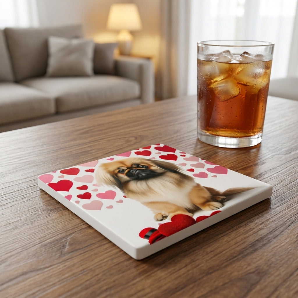 Pekingese ceramic coasters set of 4, lifestyle