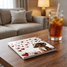 Dachshund ceramic coasters set of 4, lifestyle