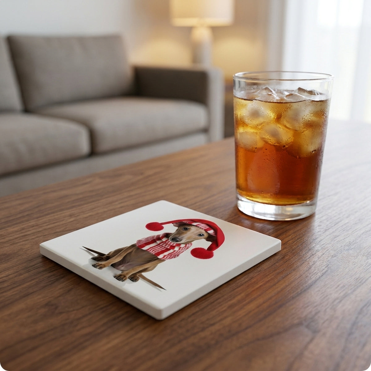 Azawakh Puppy ceramic coasters set of 4, lifestyle
