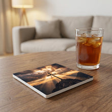 Cross On Mountains ceramic coasters set of 4, lifestyle