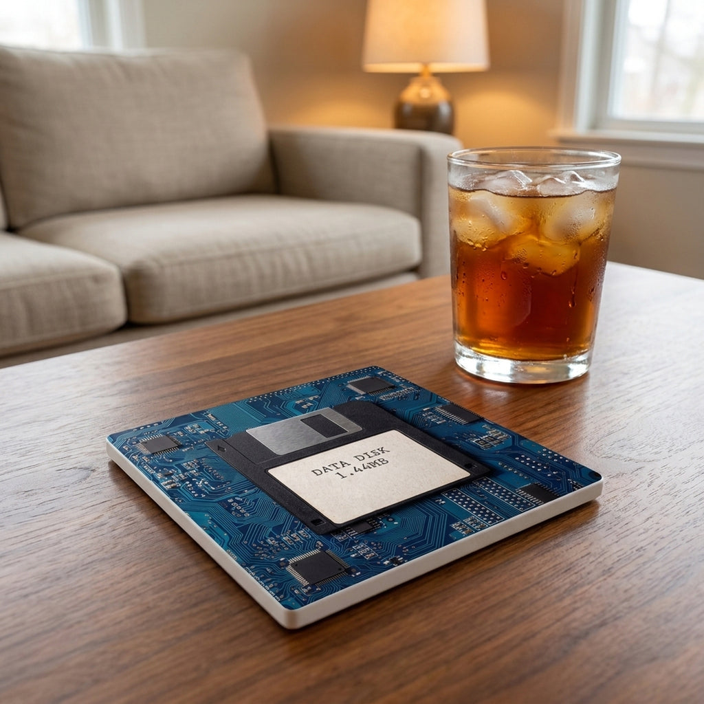 Floppy Disk ceramic coasters set of 4, lifestyle
