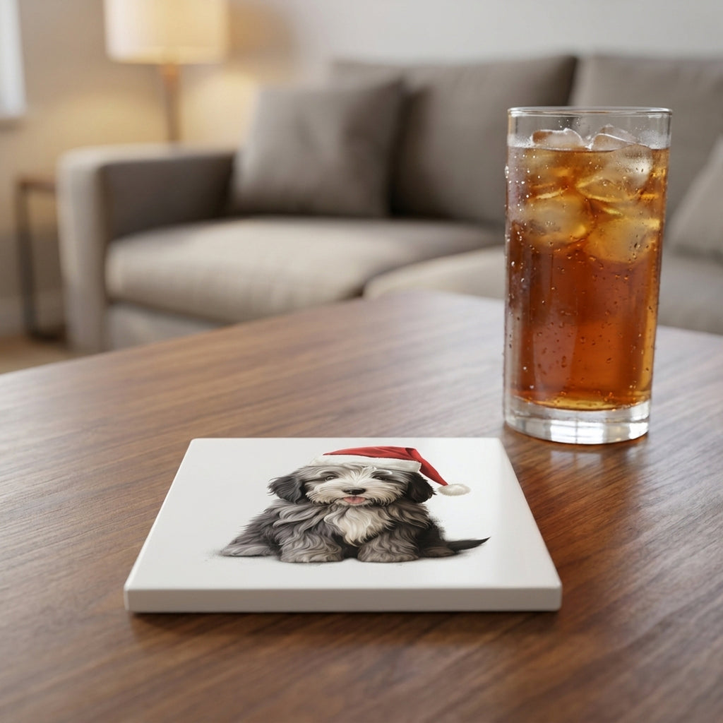 Bergamasco Sheepdog Puppy Drawing ceramic coasters set of 4, lifestyle