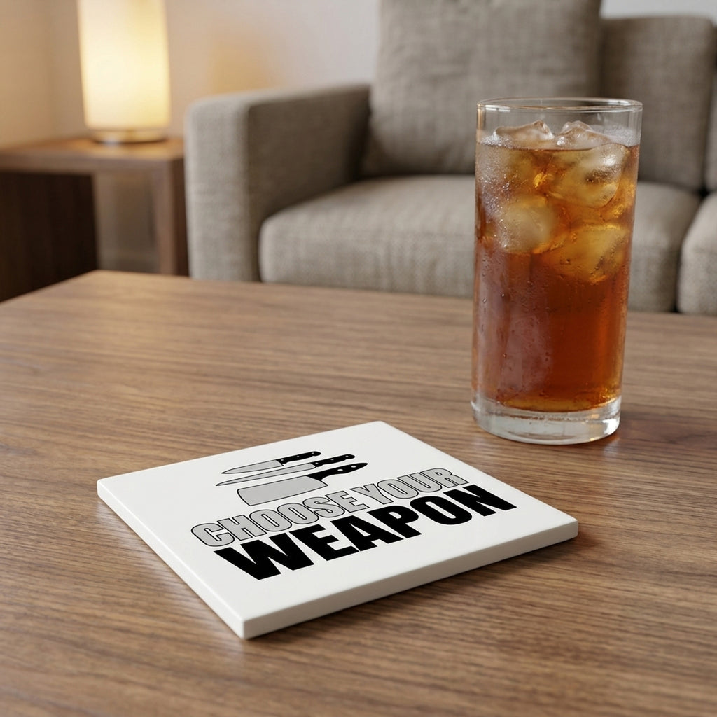 Choose Your Weapon - Chef Knives ceramic coasters set of 4, lifestyle