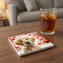 Golden Retriever ceramic coasters set of 4, lifestyle