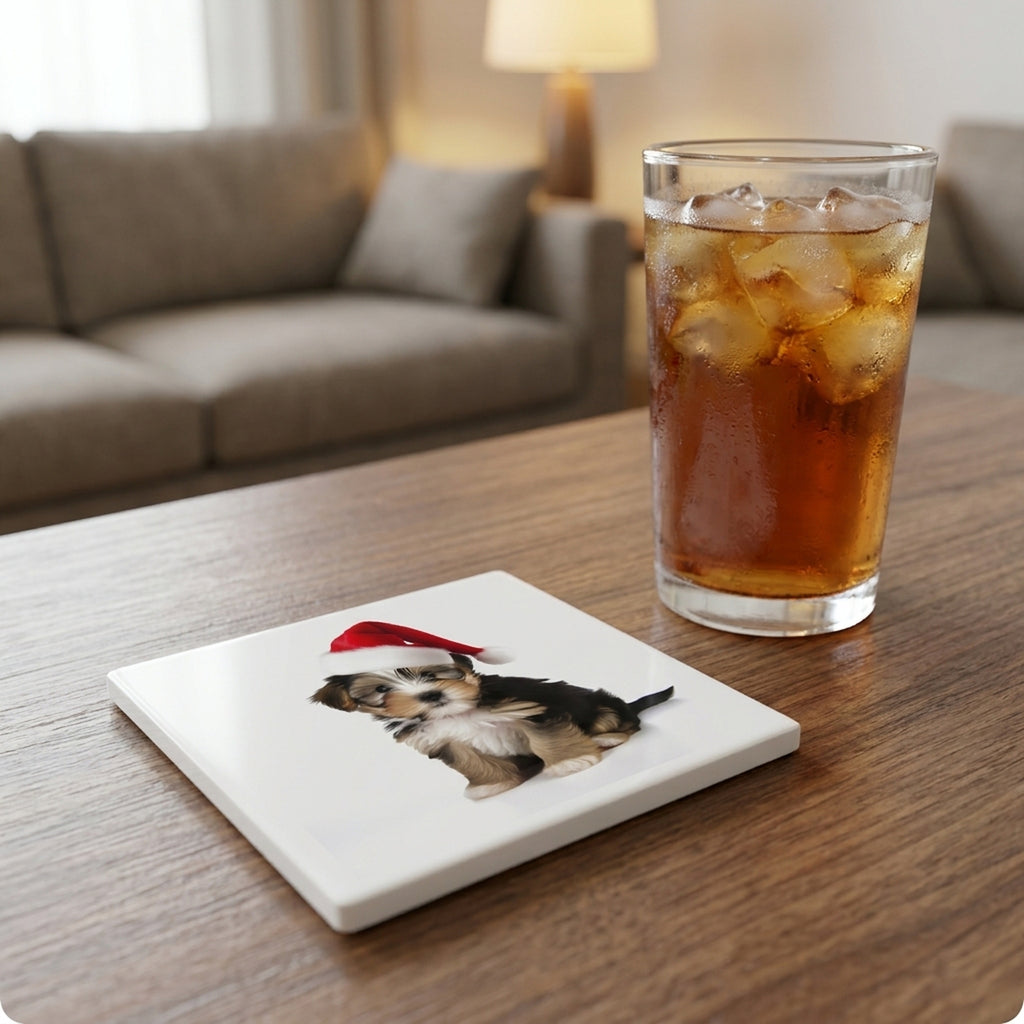 Biewer Terrier Puppy ceramic coasters set of 4, lifestyle
