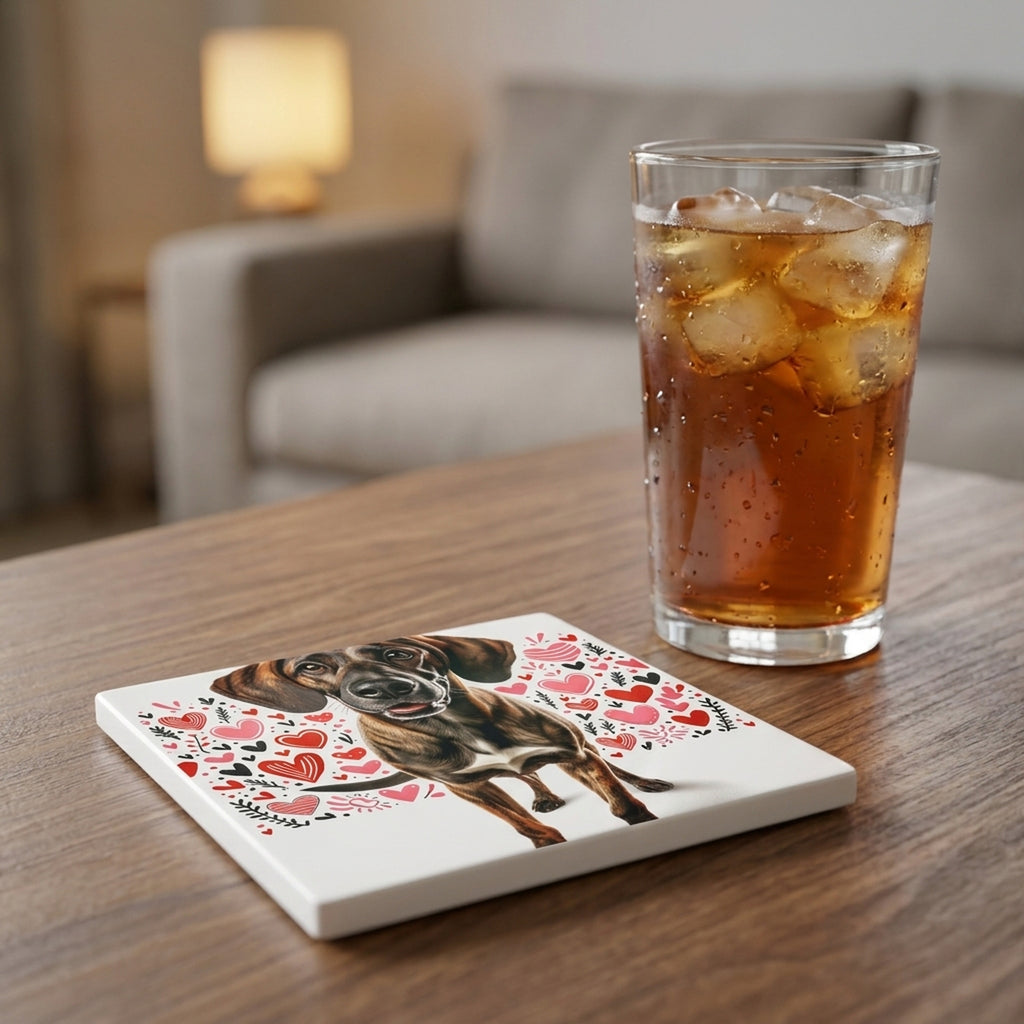 Rhodesian Ridgeback ceramic coasters set of 4, lifestyle