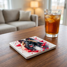 Shetland Sheepdog ceramic coasters set of 4, lifestyle