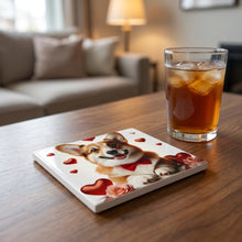 Pembroke Welsh Corgi ceramic coasters set of 4, lifestyle
