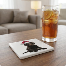Flat-Coated Retriever Puppy ceramic coasters set of 4, lifestyle