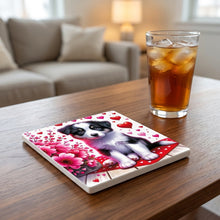 Australian Shepherd ceramic coasters set of 4, lifestyle