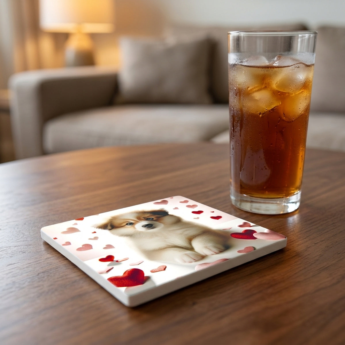 Pomeranian ceramic coasters set of 4, lifestyle