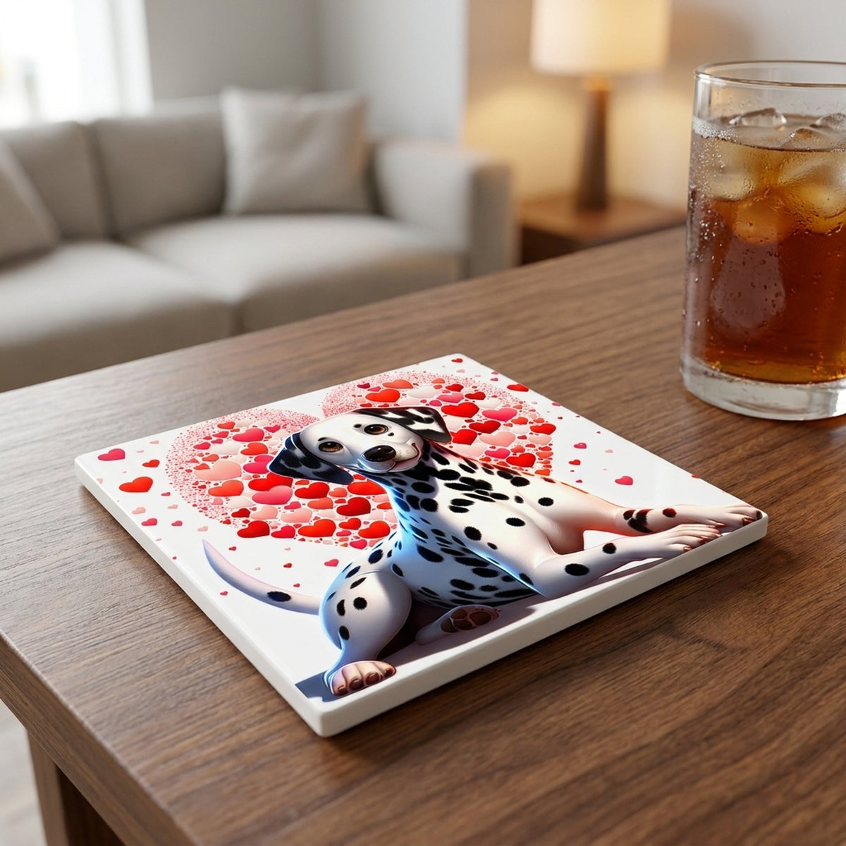Dalmatian ceramic coasters set of 4, lifestyle