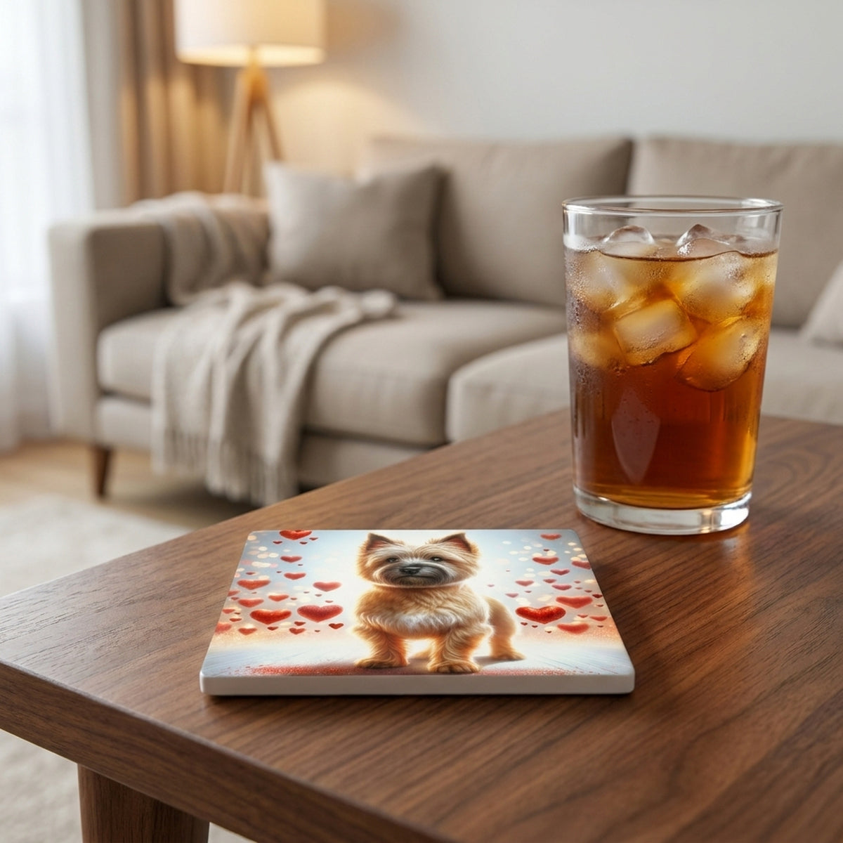 Cairn Terrier ceramic coasters set of 4, lifestyle