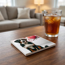 Bernese Mountain Dog ceramic coasters set of 4, lifestyle