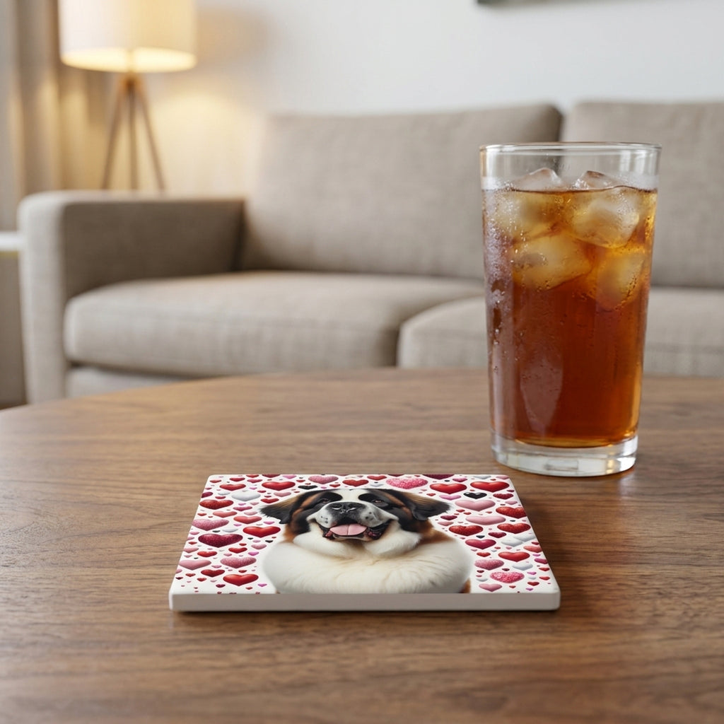 Saint Bernard ceramic coasters set of 4, lifestyle