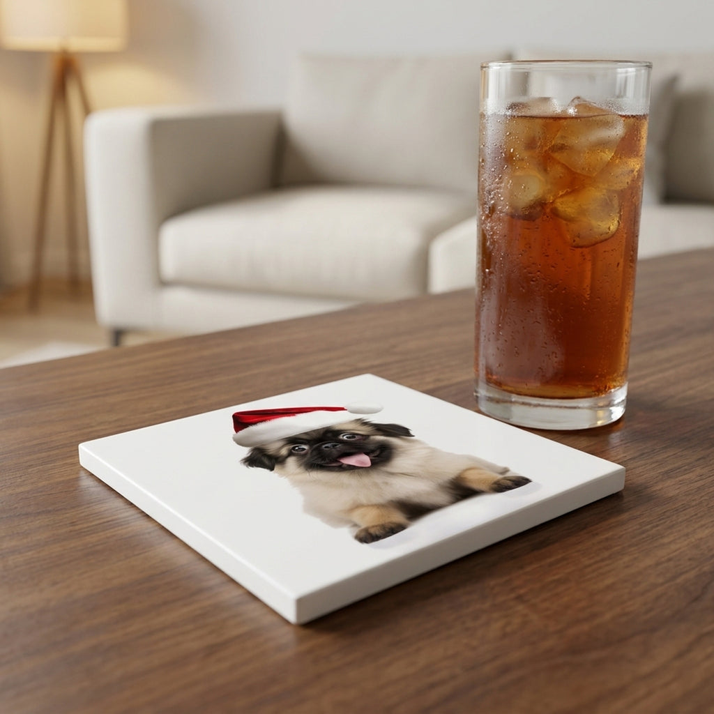 Tibetan Spaniel Puppy ceramic coasters set of 4, lifestyle