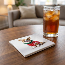Cardigan Welsh Corgi ceramic coasters set of 4, lifestyle