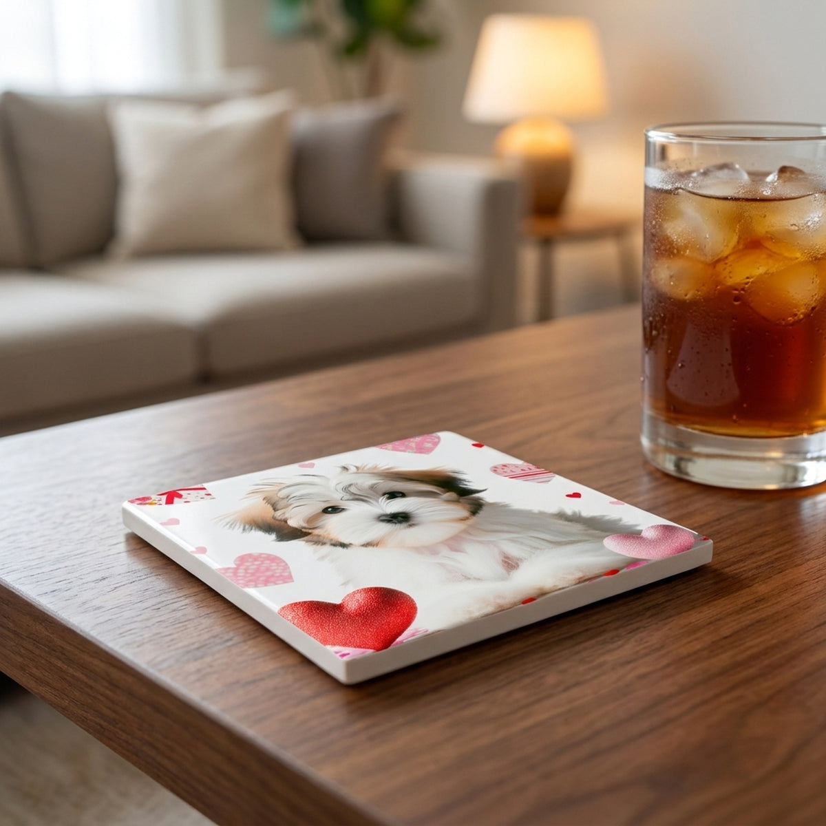 Havanese ceramic coasters set of 4, lifestyle