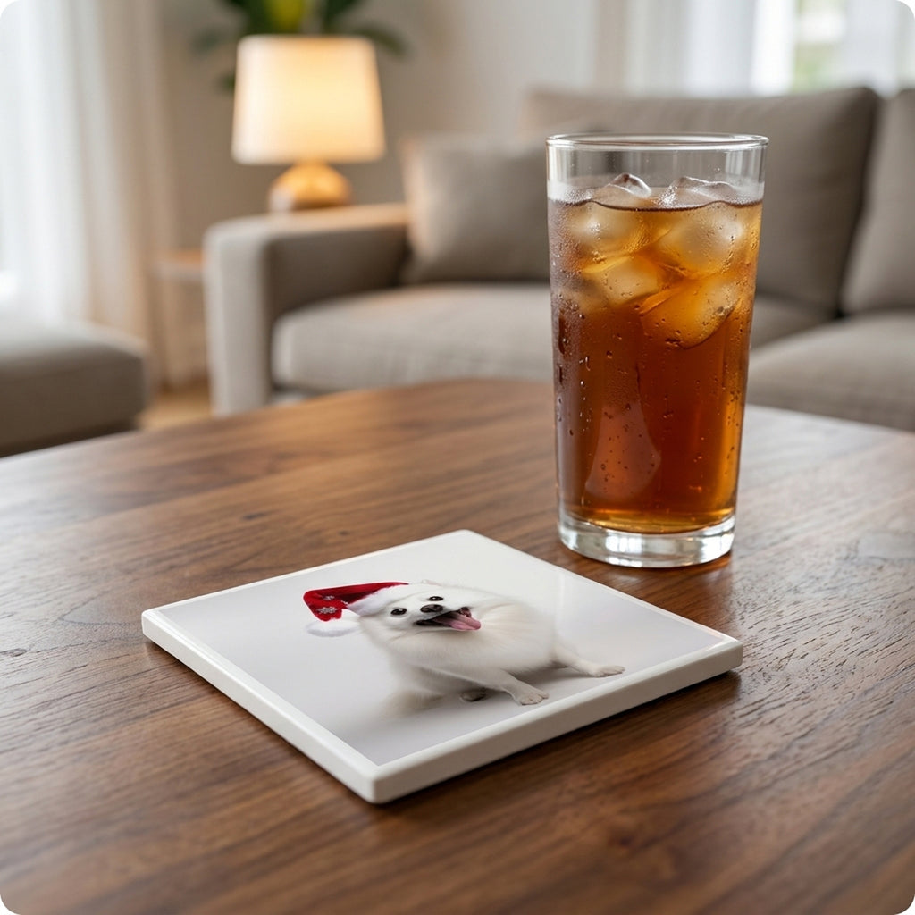 American Eskimo Dog ceramic coasters set of 4, lifestyle
