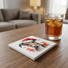 Greyhound Puppy Drawing ceramic coasters set of 4, lifestyle