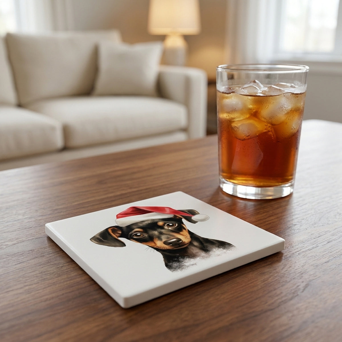 Manchester Terrier Puppy Drawing ceramic coasters set of 4, lifestyle