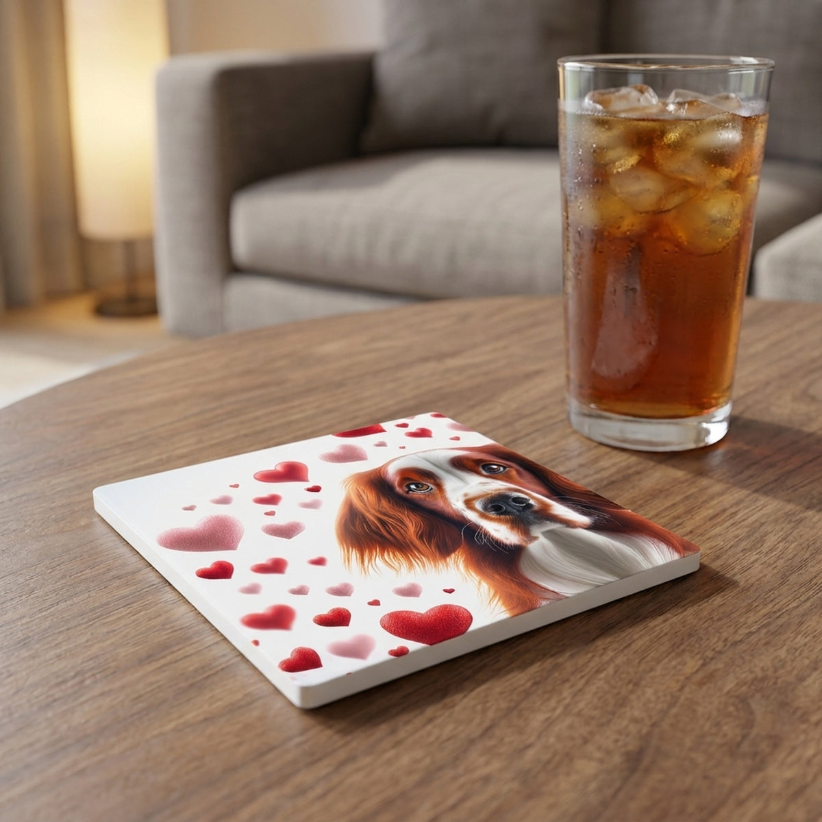 Welsh Springer Spaniel ceramic coasters set of 4, lifestyle