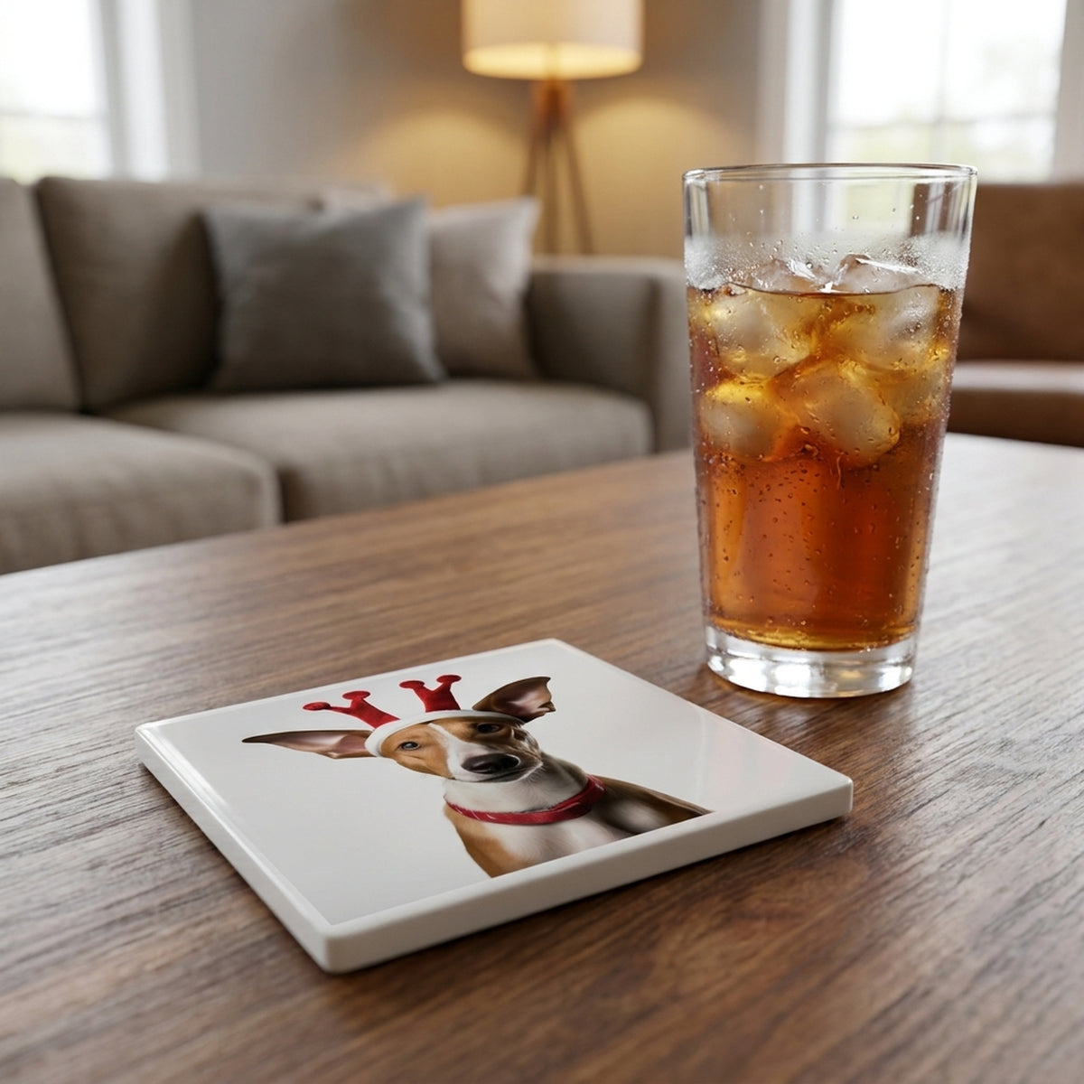 Ibizan Hound ceramic coasters set of 4, lifestyle