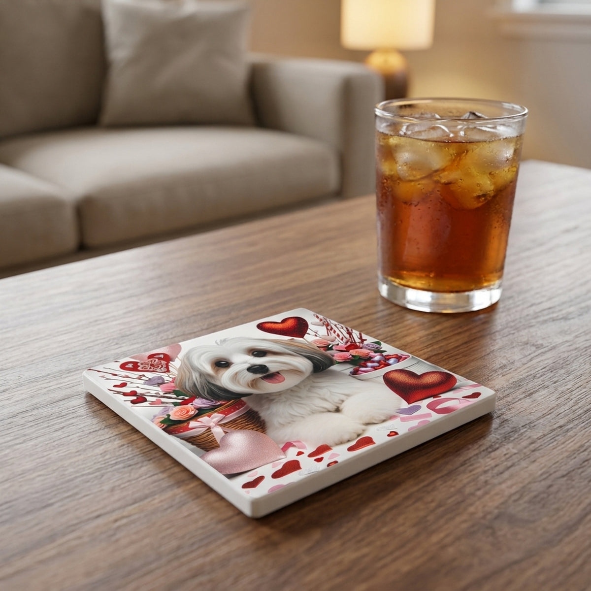 Havanese ceramic coasters set of 4, lifestyle