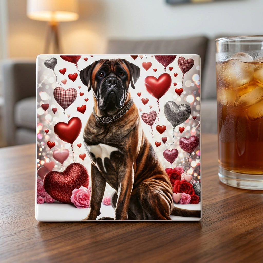 Mastiff ceramic coasters set of 4, lifestyle