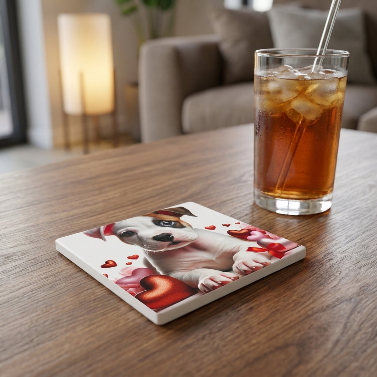 American Staffordshire Terrier ceramic coasters set of 4, lifestyle