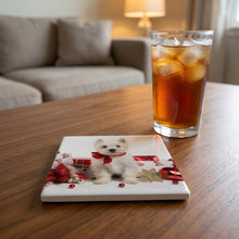 West Highland White Terrier Puppy ceramic coasters set of 4, lifestyle