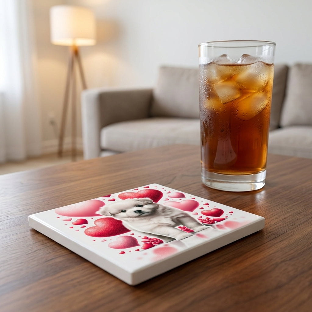 Samoyed ceramic coasters set of 4, lifestyle