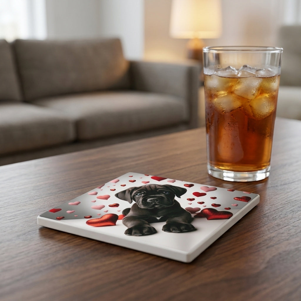 Cane Corso ceramic coasters set of 4, lifestyle